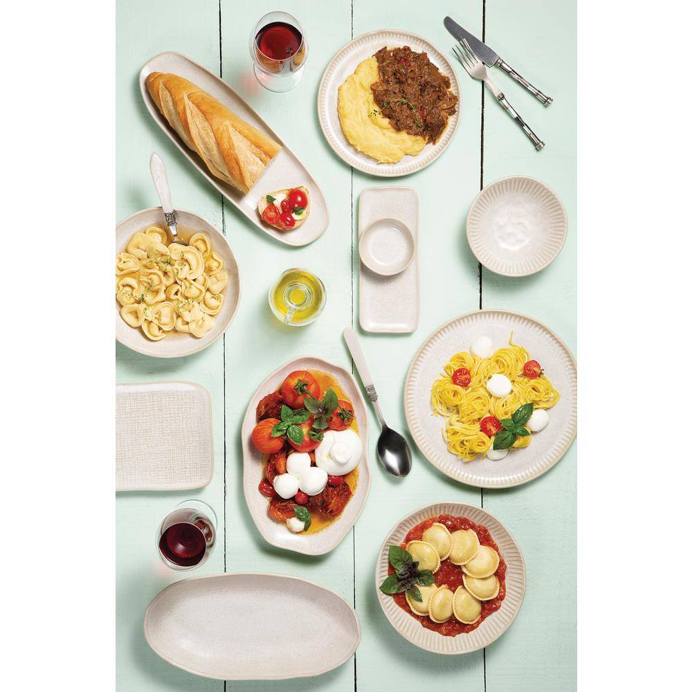 11.81 in. Latte Beige Stoneware Shallow Oval Platter Medium (Set of 4) - Hercitys