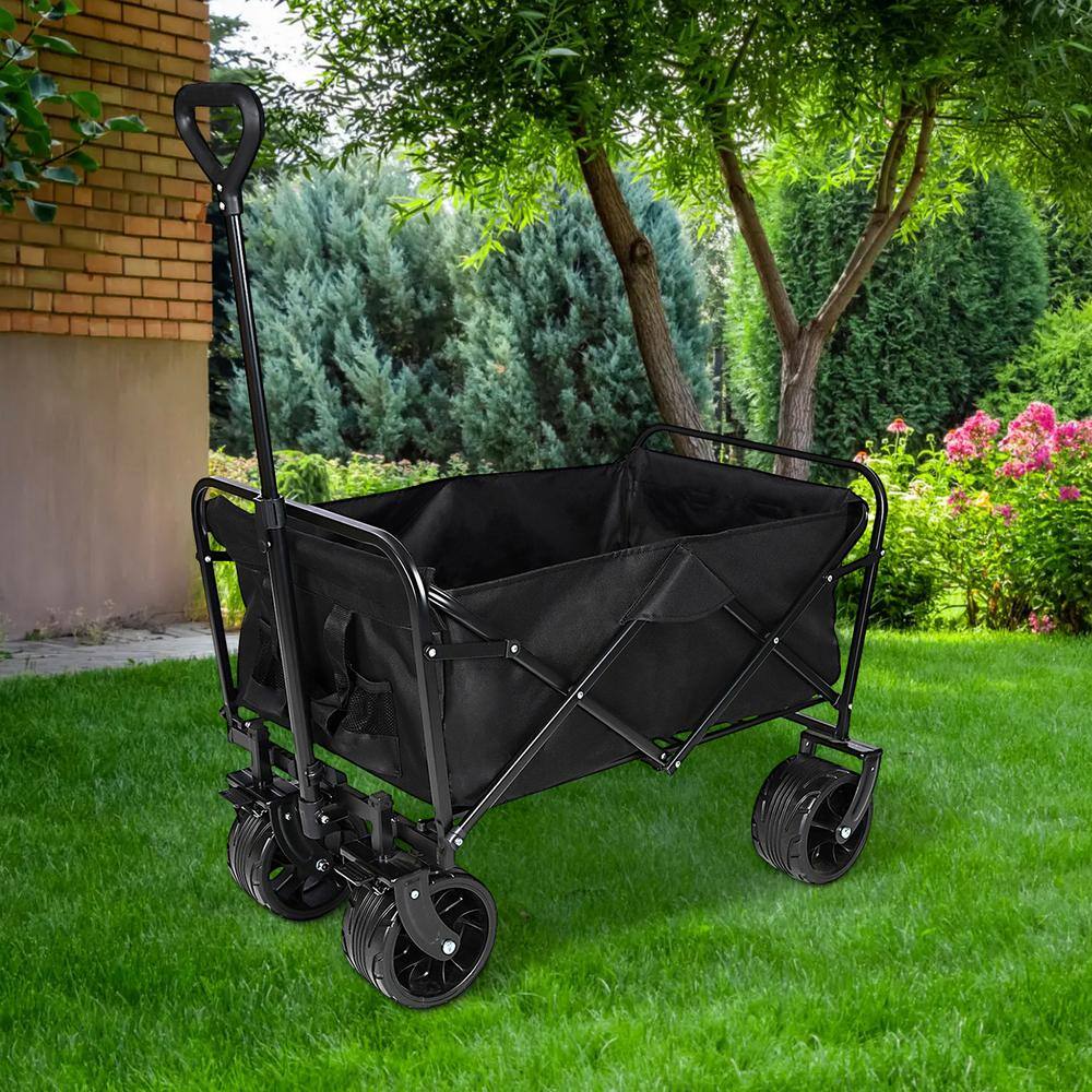 3 cu. ft. Metal Garden Cart Collapsible Folding in Black - Hercitys