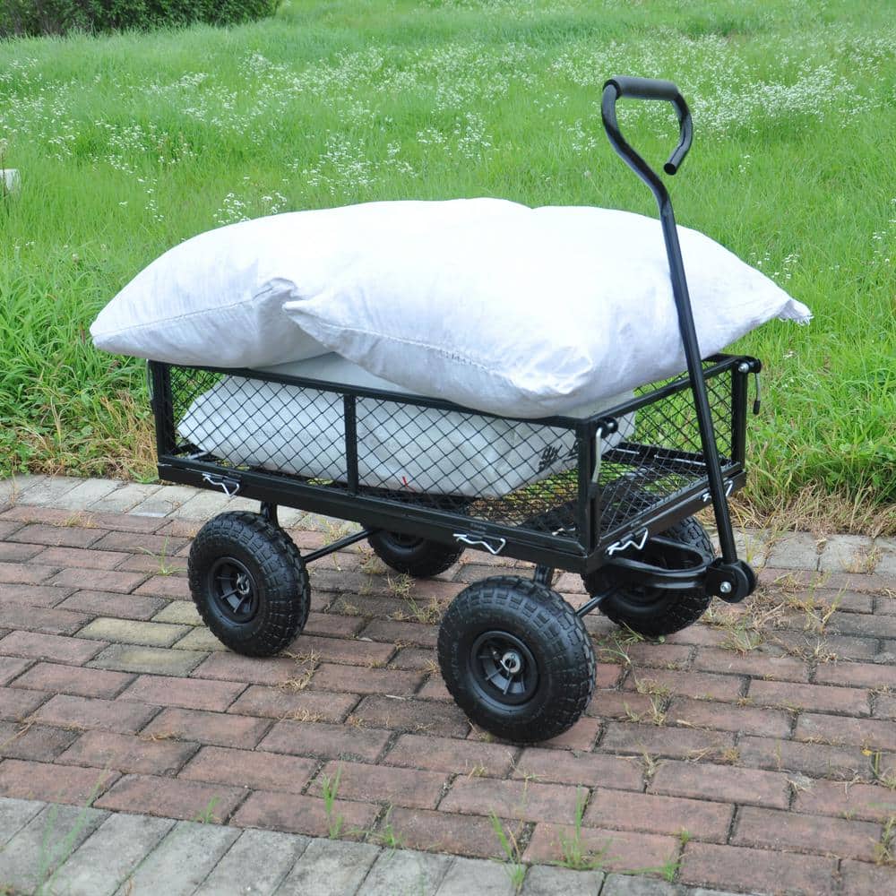 3.25 cu. ft. Metal Garden Cart with Removable on 4 Sides in Black - Hercitys