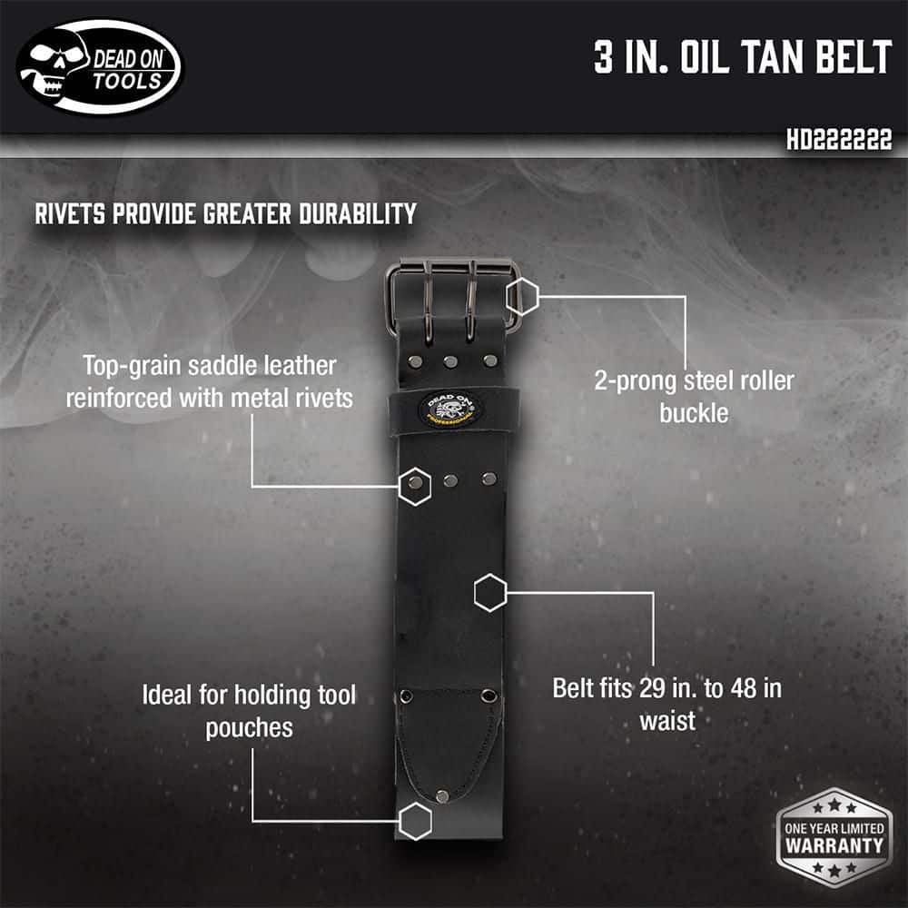 3 in. Wide Oil Tan Tool Belt in Black Saddle Leather with Double Tongue Roller Buckle - Hercitys