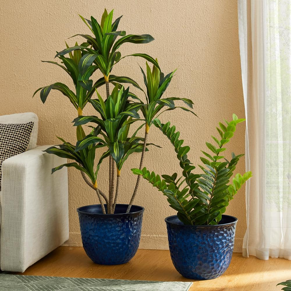 12 in. H Honeycomb Textured Cobalt Blue Faux Ceramic Pot Plastic Planter(Set of 2) - Hercitys