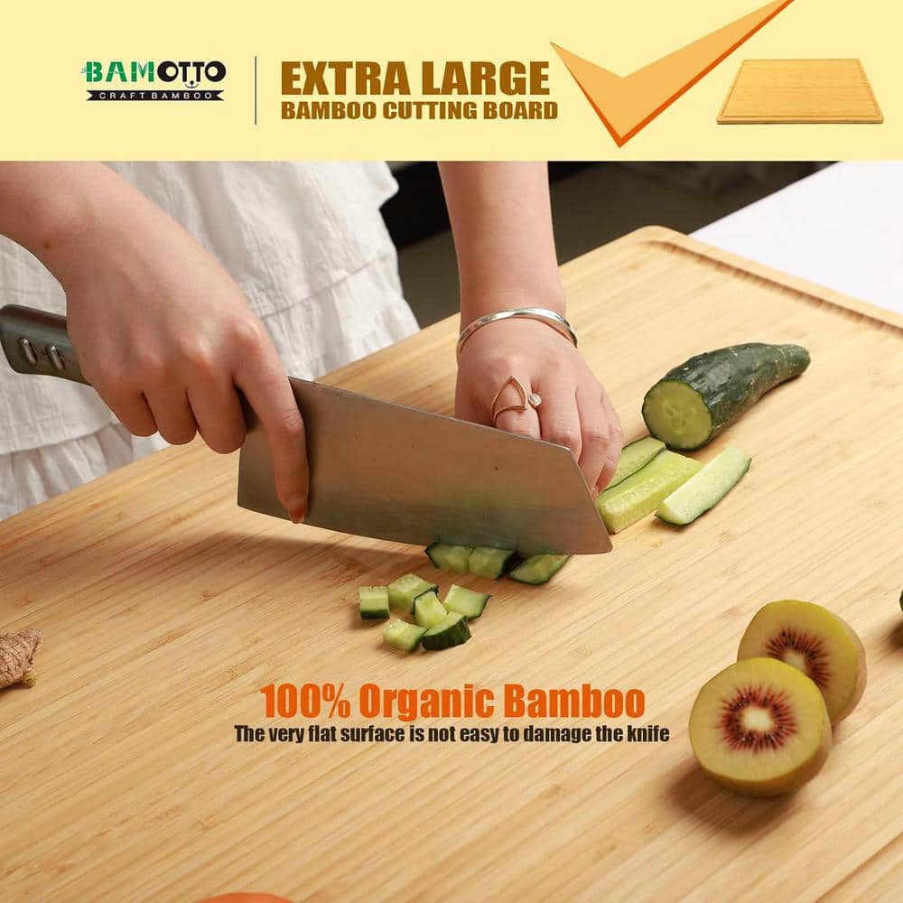 24 x 18 in. Rectangular Extra Large Bamboo Cutting Board Handle, Juice Groove Kitchen Counter Sink - Hercitys