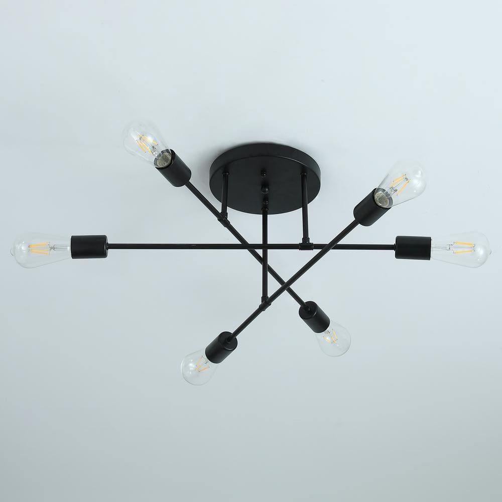 21.6 in. 6-Light Black Sputnik Modern Linear Semi Flush Mount - Hercitys