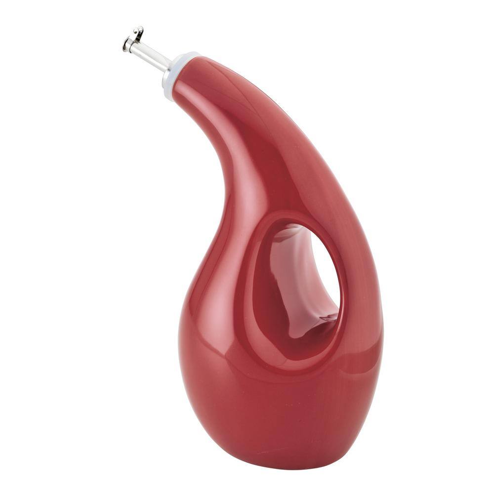 24 oz. Cranberry Red Ceramic EVOO Oil and Vinegar Dispensing Bottle - Hercitys