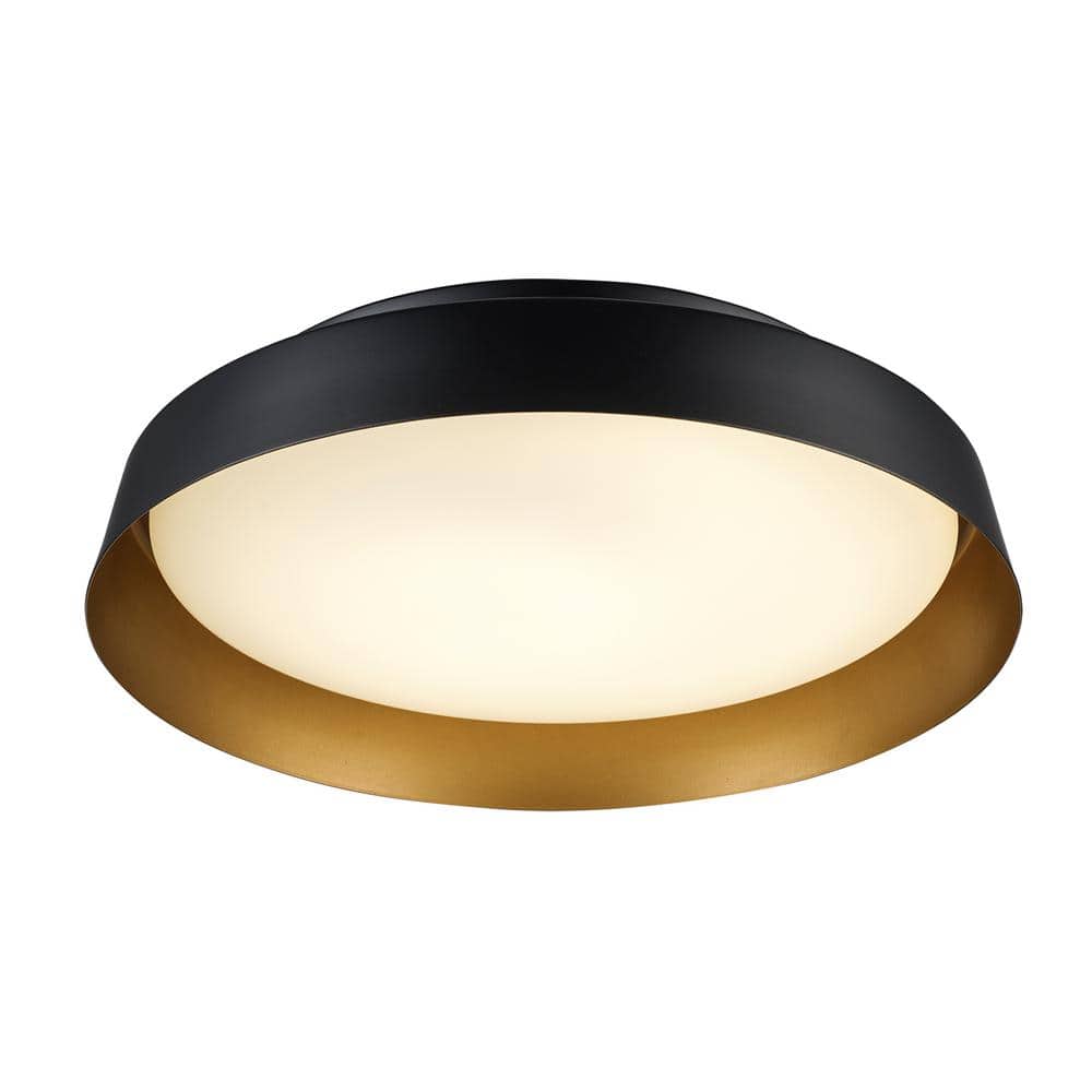 13 in. Black and Gold Integrated LED Flush Mount Ceiling Light with Frosted Glass - Hercitys