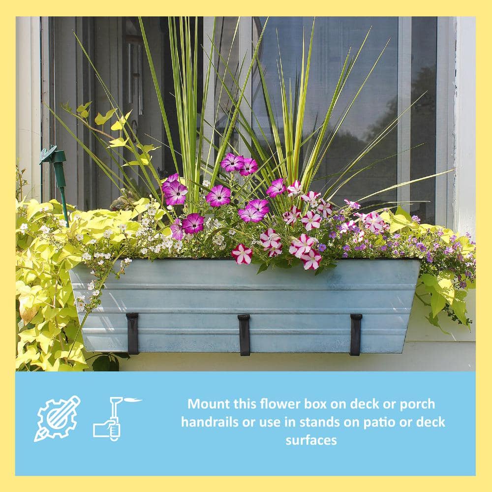 35.25 in. W Nantucket Blue Large Galvanized Steel Flower Box Planter - Hercitys