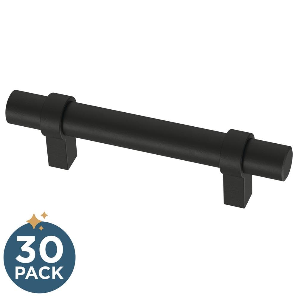 30-Pack Simple Wrapped Bar 3 in. (76 mm) Classic Matte Black Cabinet Drawer Pulls - Hercitys