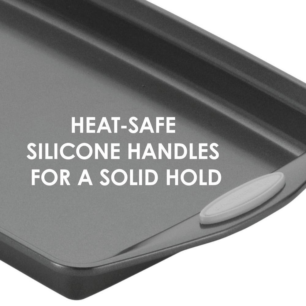 3-Piece Gray Bakeware Nonstick Cookie Pan Set with Sea Salt Gray Silicone Grips - Hercitys