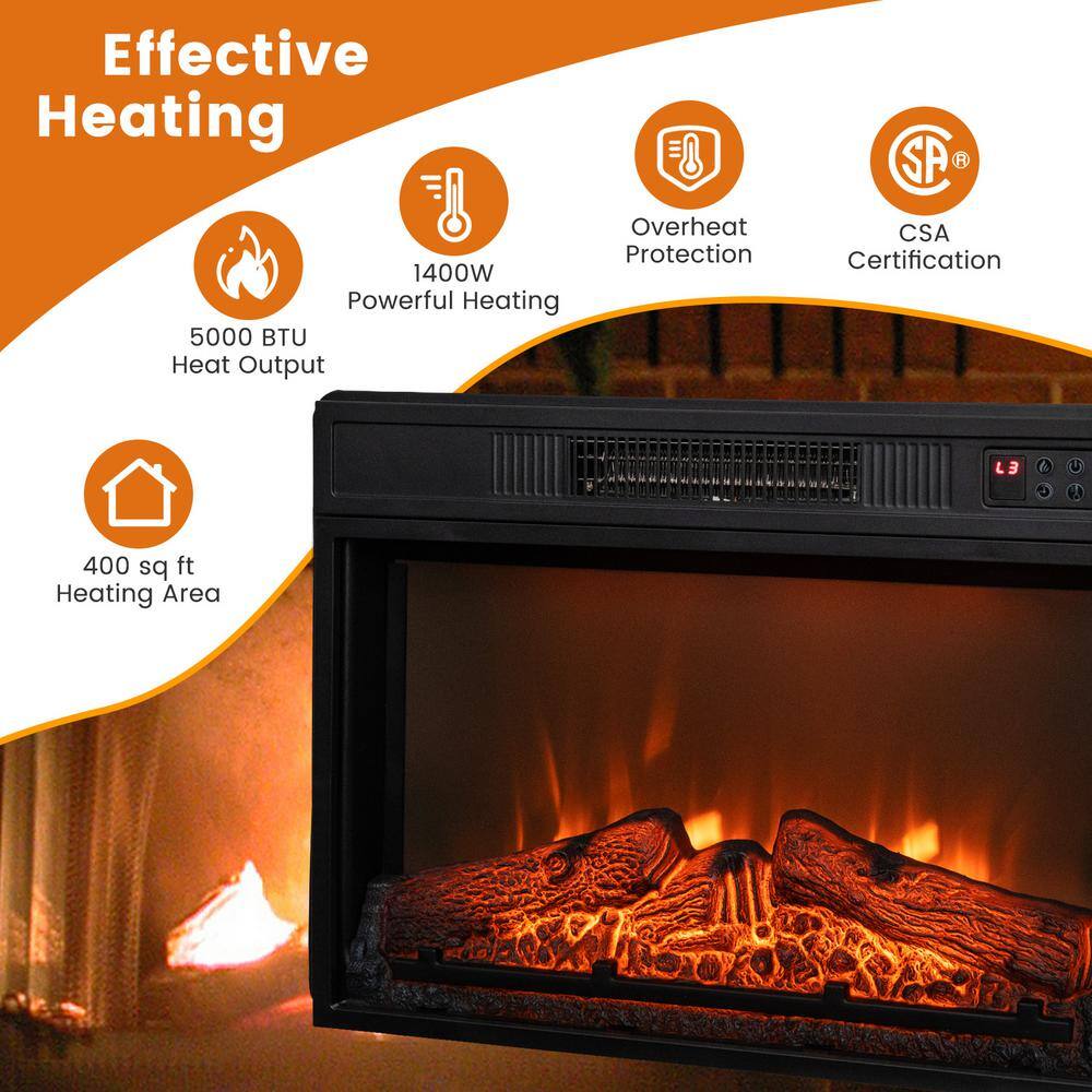 25 in. Wall-Mount Electric Fireplace TV Stand Insert Heater w/Log Flame Effects Remote Control 1400W in Black - Hercitys