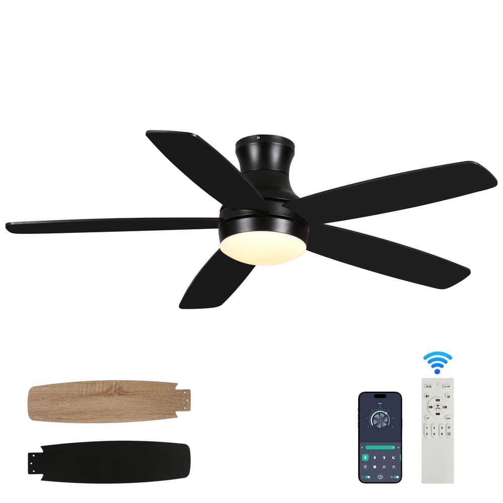 52 in. Smart Indoor Black Ceiling Fan with 3-Colors LED Light/DC Reversible and Dimmer and APP/Remote/Reviserble Blade - Hercitys