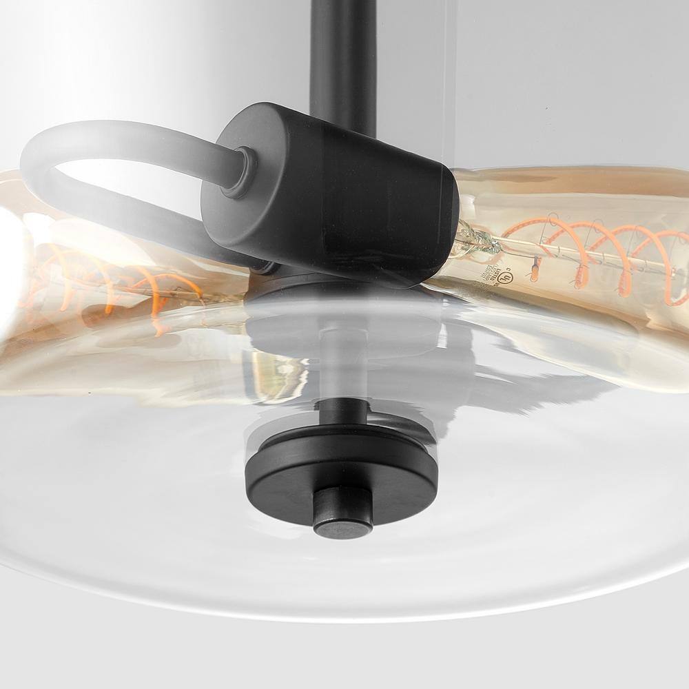 12 in. 2-Light Matte Black Round Semi-Flush Mount, Modern Ceiling Light with Clear Glass Drum Shade - Hercitys