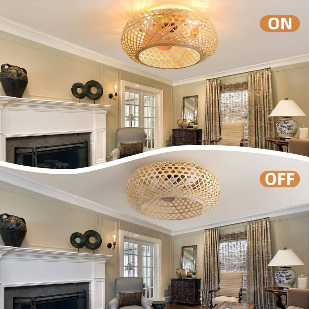 20 in. Gold Indoor Caged Ceiling Fan with Light Low Profile Flush Mount Ceiling Fan with Remote Control, Bulbs Included - Hercitys