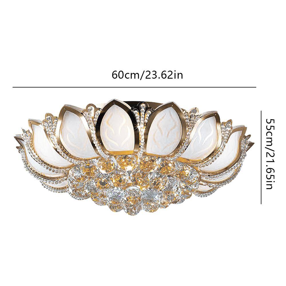 23.62 in. 7-Light Modern Gold Lotus Flower Shape Crystal Flush Mount Ceiling Lamp and No Bulbs Included - Hercitys