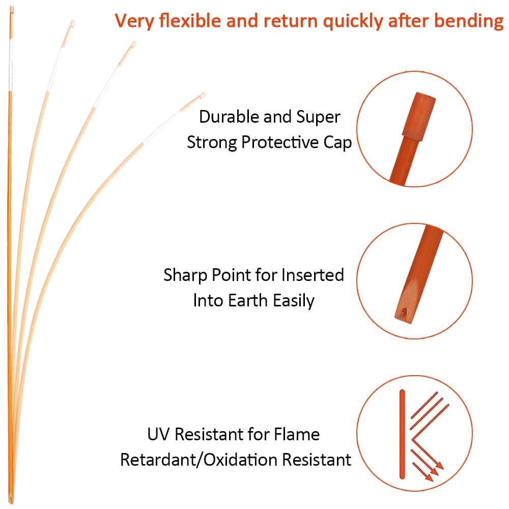 36 in. Pavement Marker 1/4 in. Dia Solid Snow Poles Stakes Reflective, Orange (50-Pack) - Hercitys