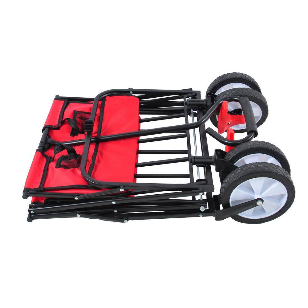 4.1 cu. ft. Red Metal Folding Garden Cart with Wheels Brakes. - Hercitys