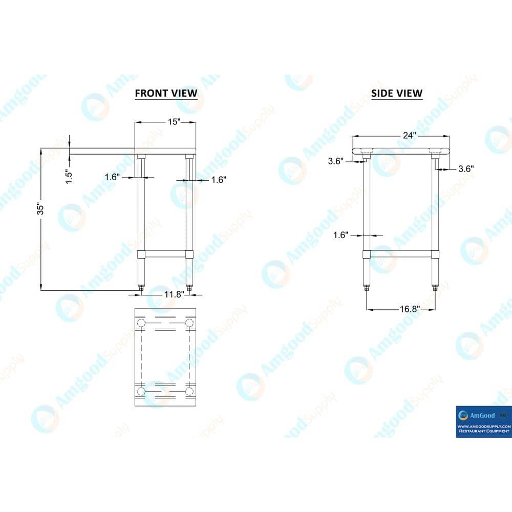 24 in. x 15 in. Stainless Steel Kitchen Utility Table with Adjustable Bottom Shelf - Hercitys