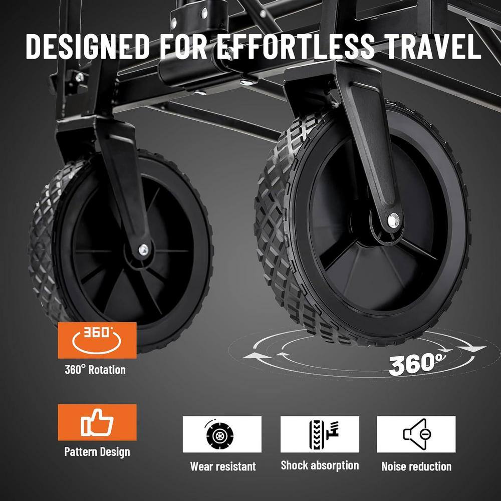 4.9 cu. ft. Fabric PVC Garden Cart, 2-Fold Collapsible Wagon Cart with Metal Frame, Cup Holder, Adjustable Handle, Green - Hercitys