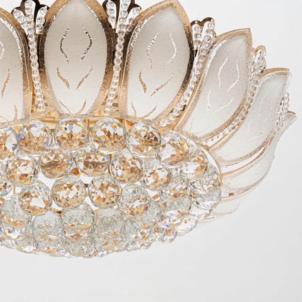 23 in. 7-Light Modern Gold Lotus Flower Shape Flush Mount Ceiling Lamp with Remote Control - Hercitys