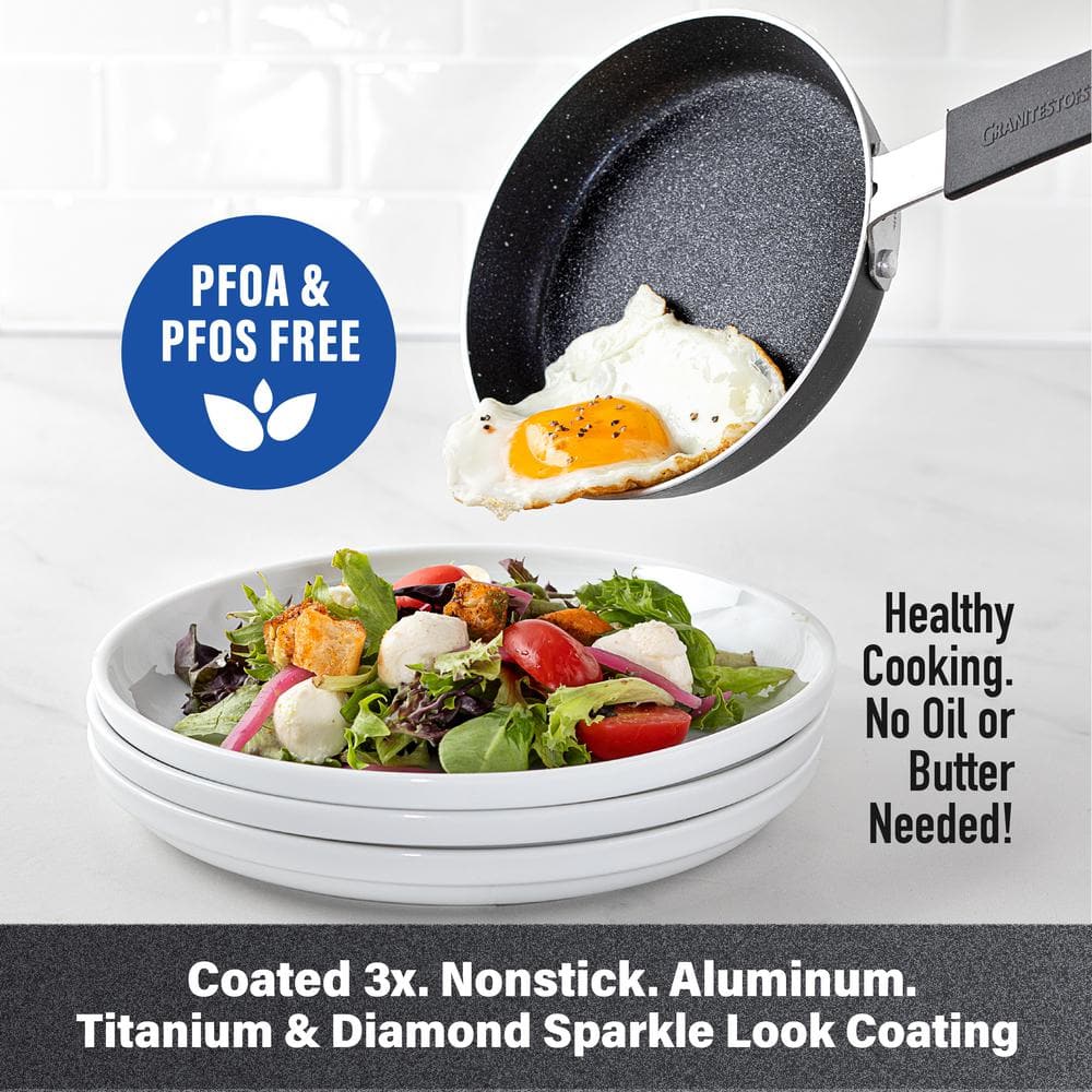 2-Piece Black Aluminum Ultra-Durable Diamond Infused Nonstick Frying Pan Set (5. 5 in. and 9. 5 in.) - Hercitys