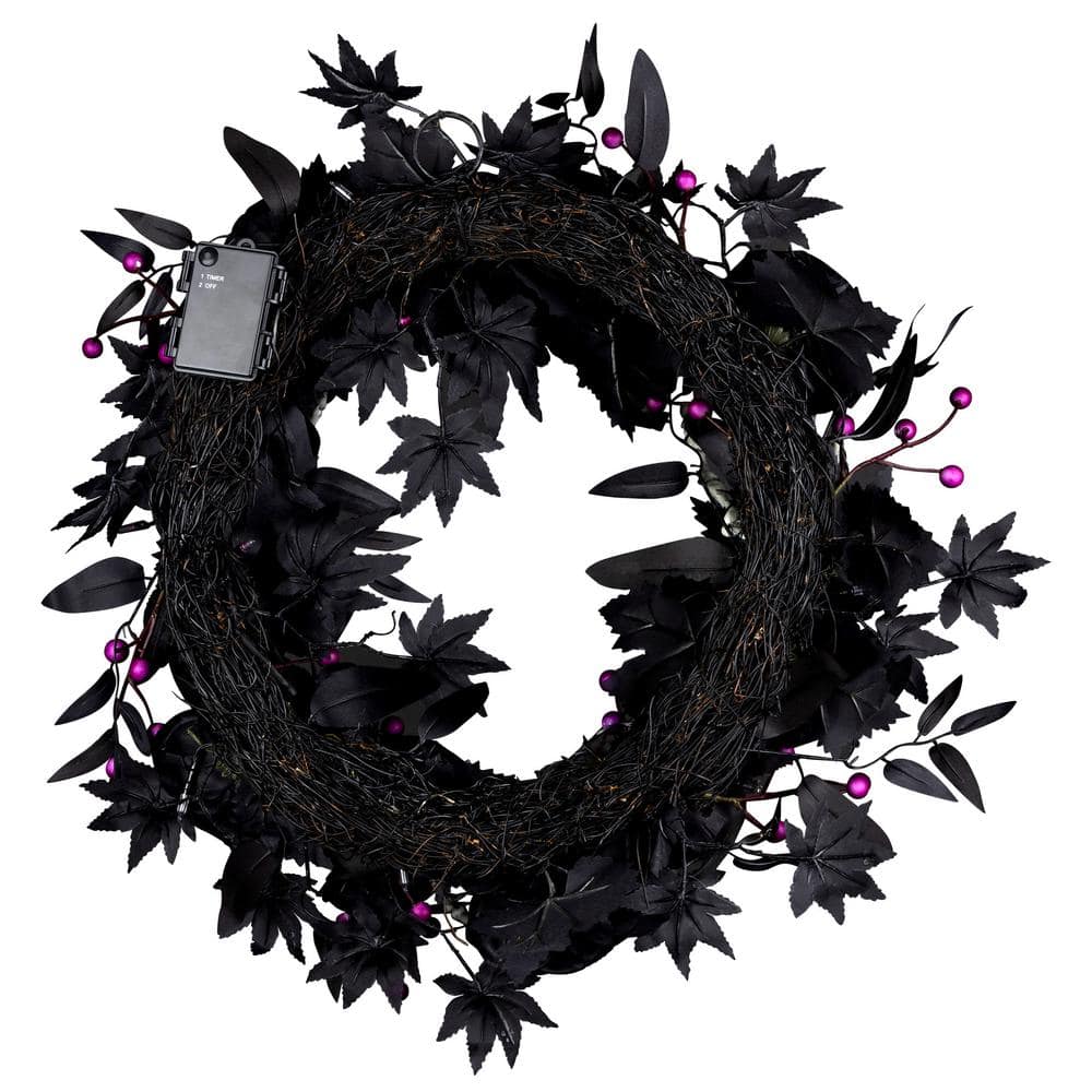 24 in. Bad to the Bone Halloween Wreath with 30 Purple LED Lights - Hercitys