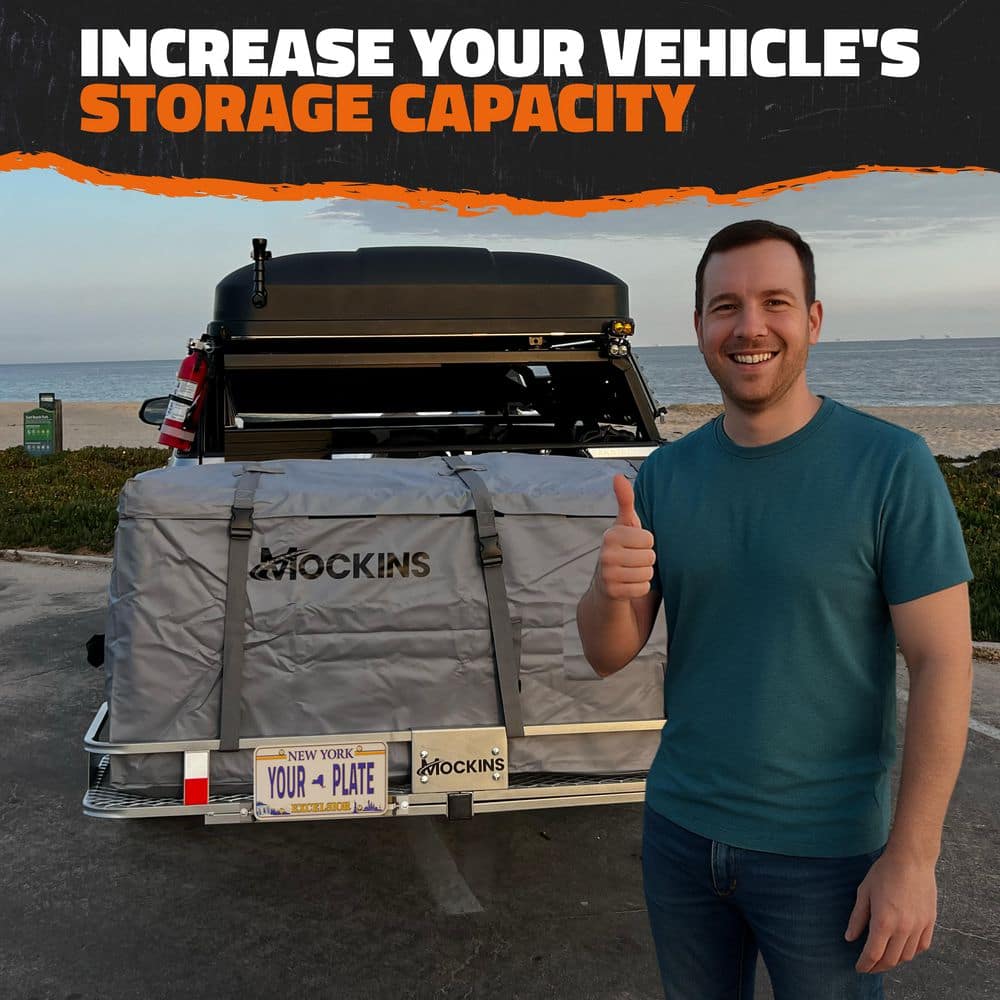 16 Cu. Ft. Waterproof Gray Trailer Hitch Cargo Carrier Bag (58 in.x20 in.x24 in.) w/ Buckle Straps, Lock and Carry Case - Hercitys