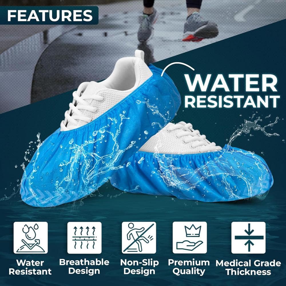 1-Size Fits Most Premium Disposable Boot and Shoe Covers Water Resistant Non-Slip and Recyclable (10-Pack) - Hercitys