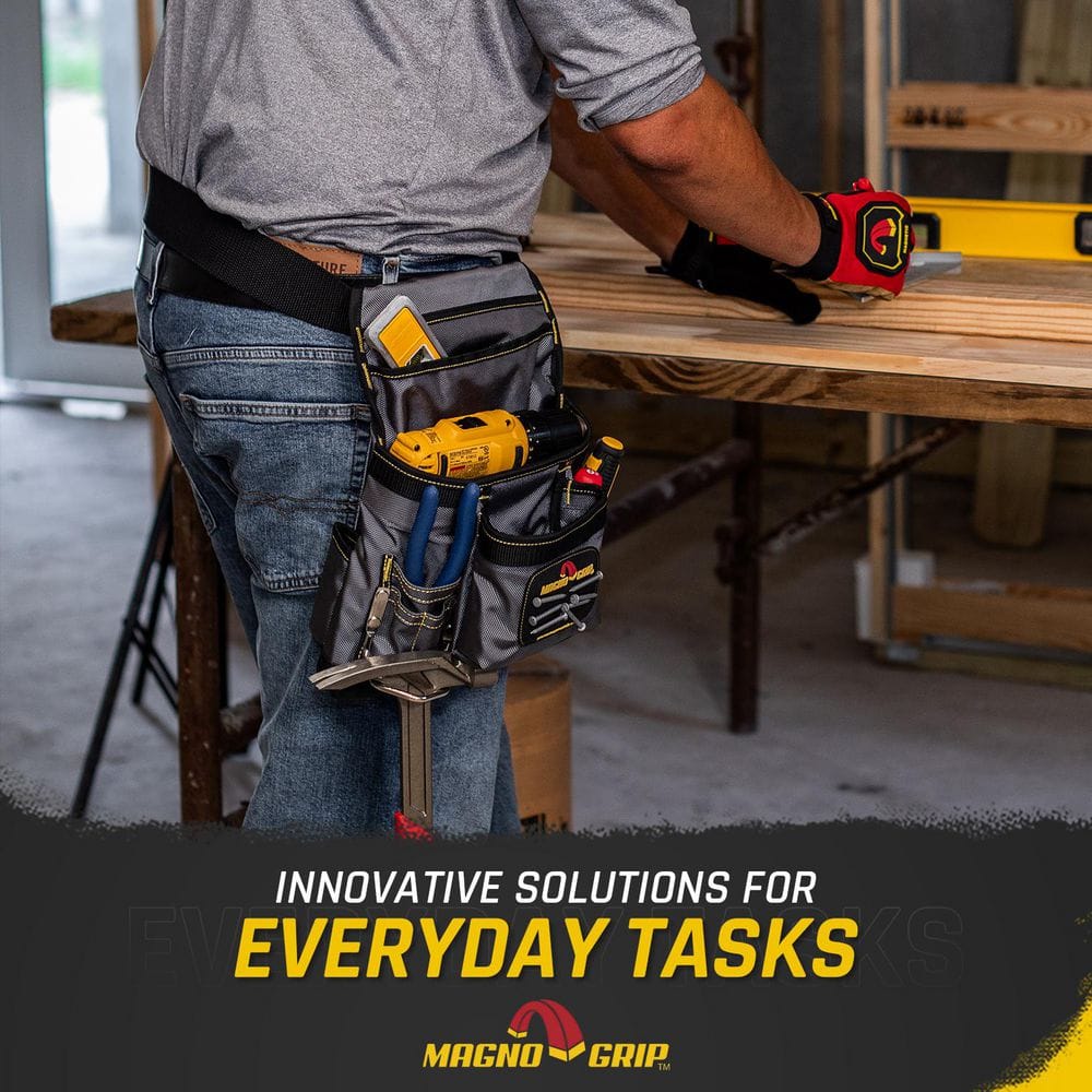 11 in. 10-Pocket Platinum Magnetic Tool Pouch with Belt - Hercitys