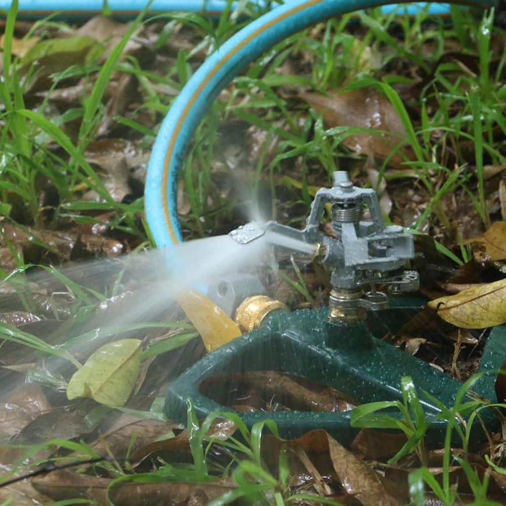 5800 sq. ft. Adjustable Circular Pulsating Lawn Sprinkler with Heavy Duty Metal Base, Green - Hercitys