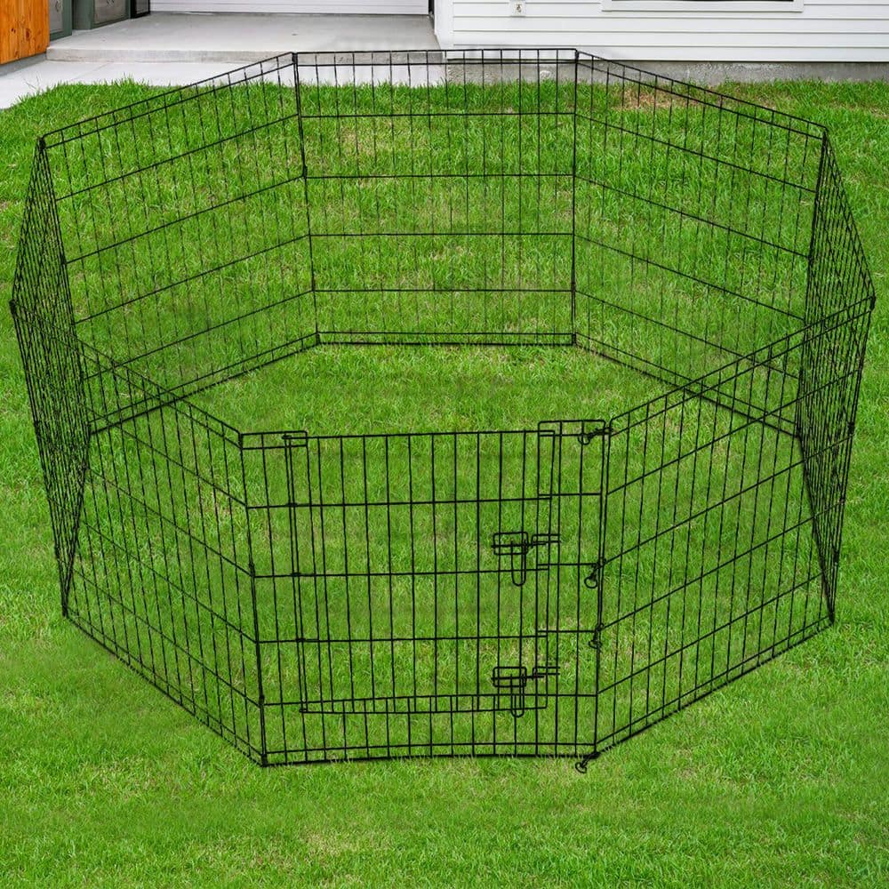 24 in. H x 30 in. W Black Metal Garden Fence Pet Fence for Garden and Animals, 8-Panels - Hercitys