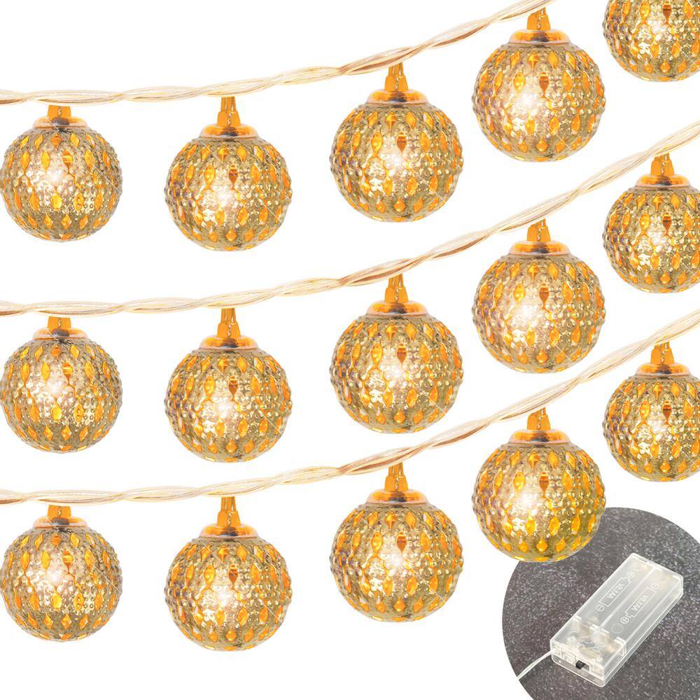 10 ft. 20-Light LED Moroccan Globe LED Fairy String Lights, Battery Powered Party Hanging Lights Decor (Warm White) - Hercitys
