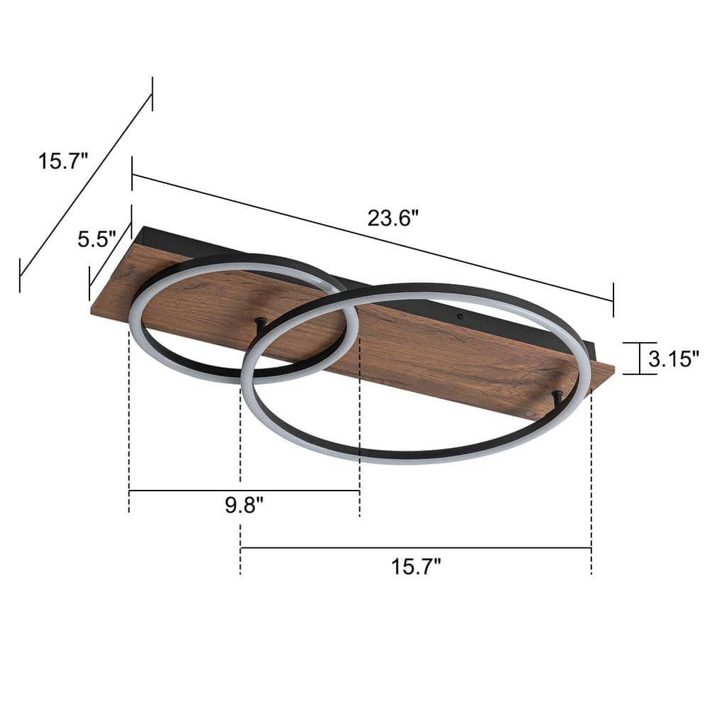 23.6 in. 2-Light Farmhouse Wood Integrated LED Flush Mount Ceiling Light - Hercitys