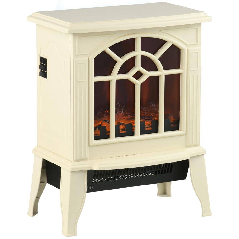 14.25 in. Freestanding Electric Fireplace Stove Electric Fireplace Heater in Cream White with Overheating Protection - Hercitys