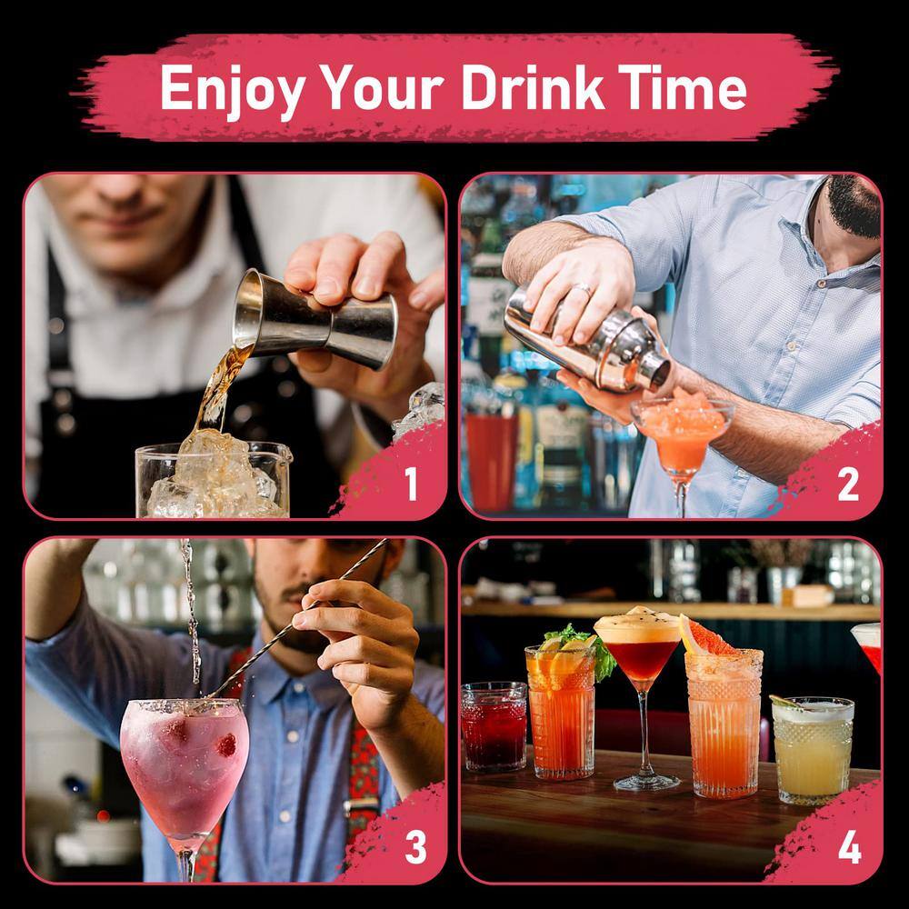 3 in 1 25 oz. Silver Stainless Steel 1-Piece Cocktail Shaker with Measuring Jigger and Mixing Spoon - Hercitys