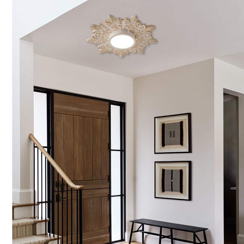 21.65 in. 16-Watt Modern White Dimmable Flower Shape LED Light Flush Mount with Acrylic Shade - Hercitys