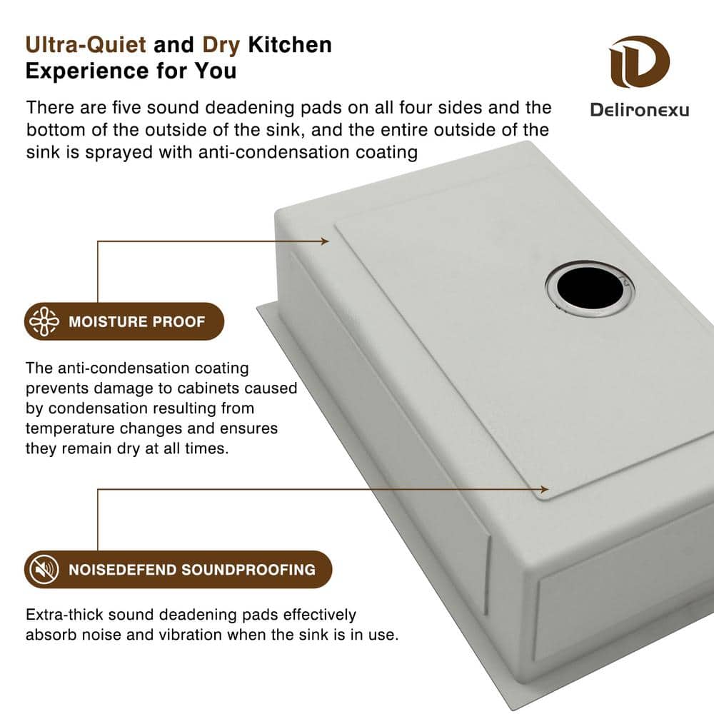 32 in. Undermount Kitchen Sink-16 Gauge Stainless Steel Single Bowl, Modern Design with Grid, Strainer and Drying Rack - Hercitys