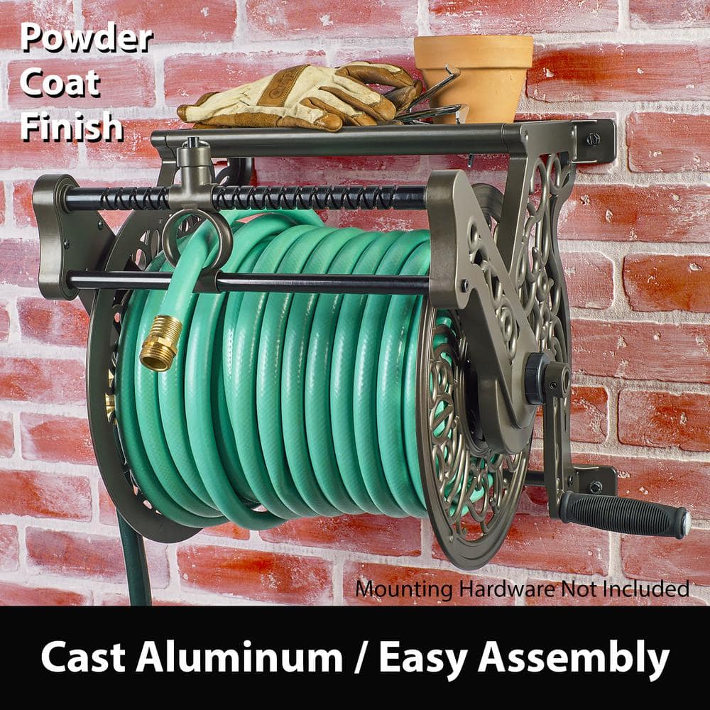 125 ft. Bronze Aluminum w/Hose Guide Wall Mounted Garden Hose Reel - Hercitys