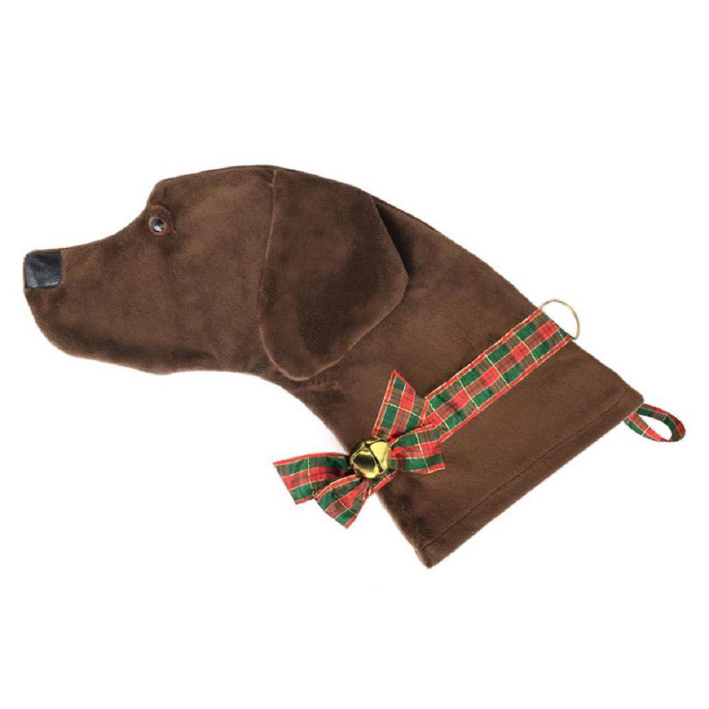 22 in. Chocolate Labrador Dog Faux Fur Fabric Christmas Stocking - Hercitys