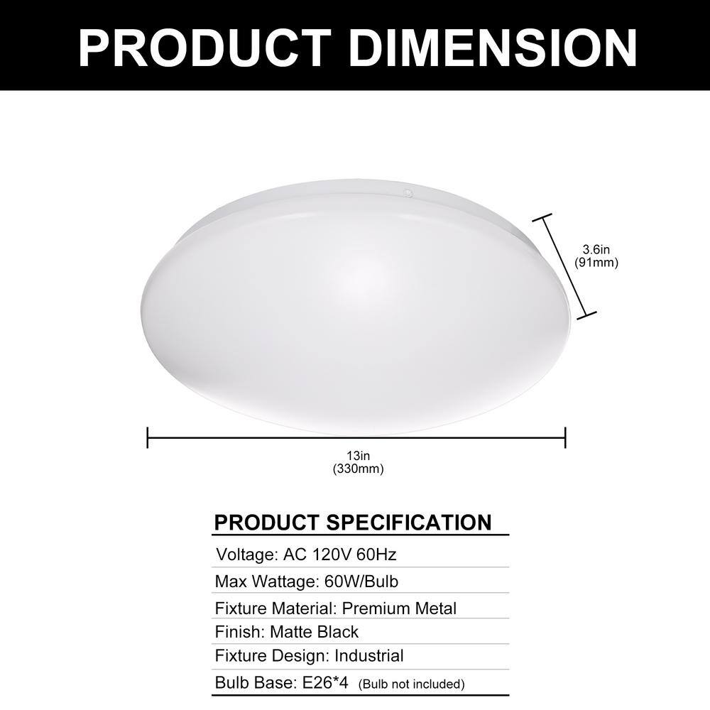 13 in. ETL White 5CCT Dimmable 15/18/21-Watt Integrated LED Flush Mount Ceiling Light with White Shade - Hercitys