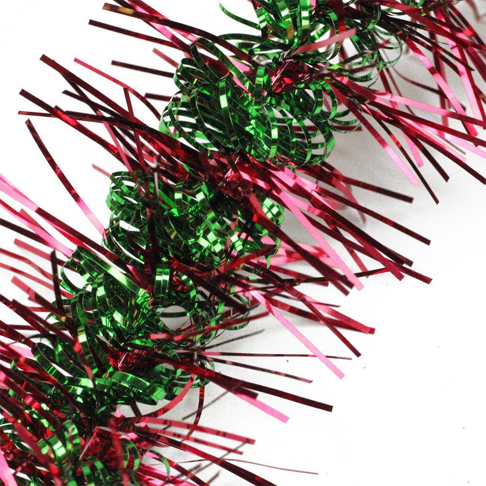 50 ft. Unlit Shiny Red and Green Spiral Center Christmas Tinsel Garland - Hercitys