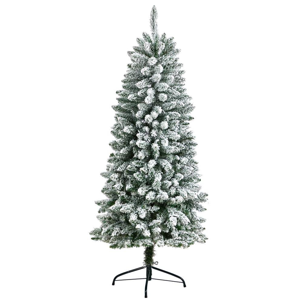 5 ft. Pre-Lit LED Slim Flocked Montreal Fir Artificial Christmas Tree with 150 Warm White Lights - Hercitys