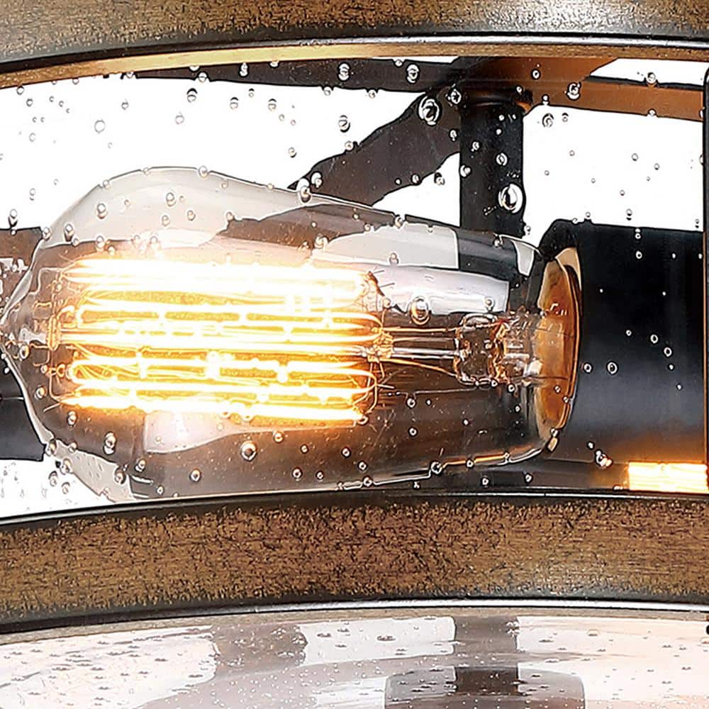 5.12 in. 2-Light Matte Black and Barnwood Accents Semi-Flush Mount Light with Shade (Bulbs Not Included) - Hercitys