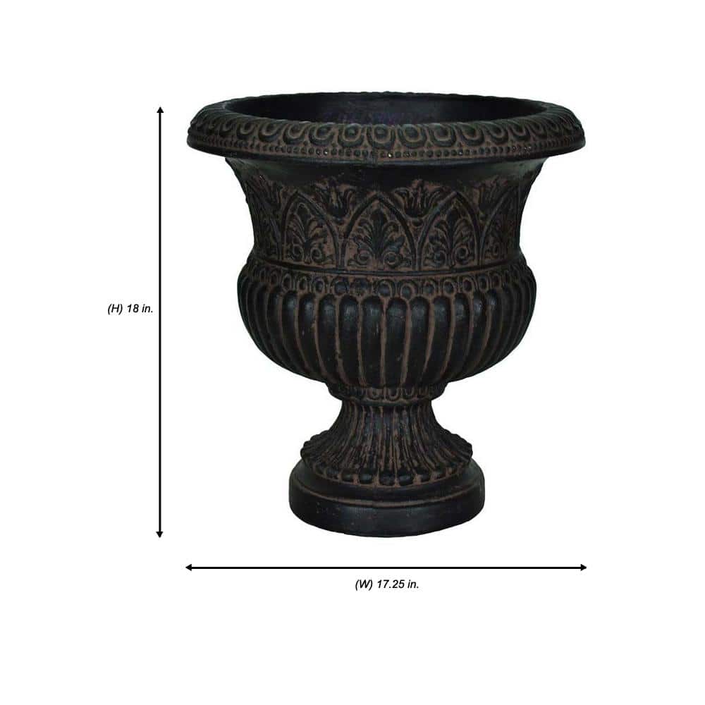 17-1/4 in. x 18 in. Cast Stone Faux Iron Urn in Aged Charcoal - Hercitys
