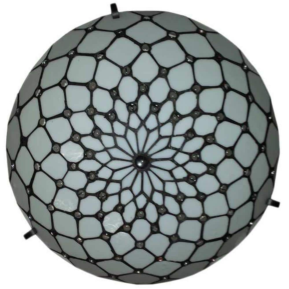 16 in. 2-Light White Tiffany Style Jeweled Flush Mount Ceiling Fixture Lamp - Hercitys