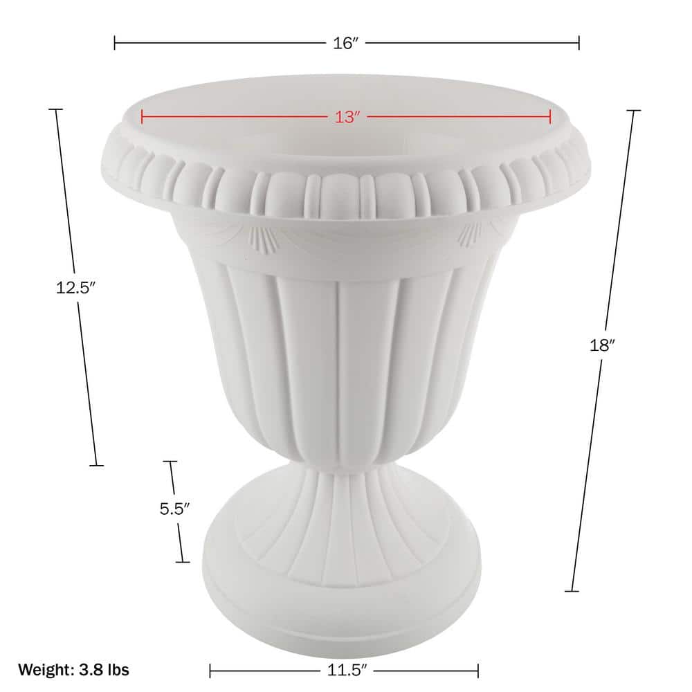 16 in. W x 18 in. H-in. Plastic Urn Planter 2-Pack, White - Hercitys