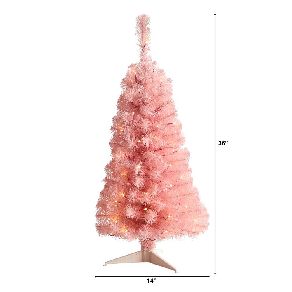 3 ft. Pink Artificial Christmas Tree with 50 LED Lights and 118 Bendable Branches - Hercitys