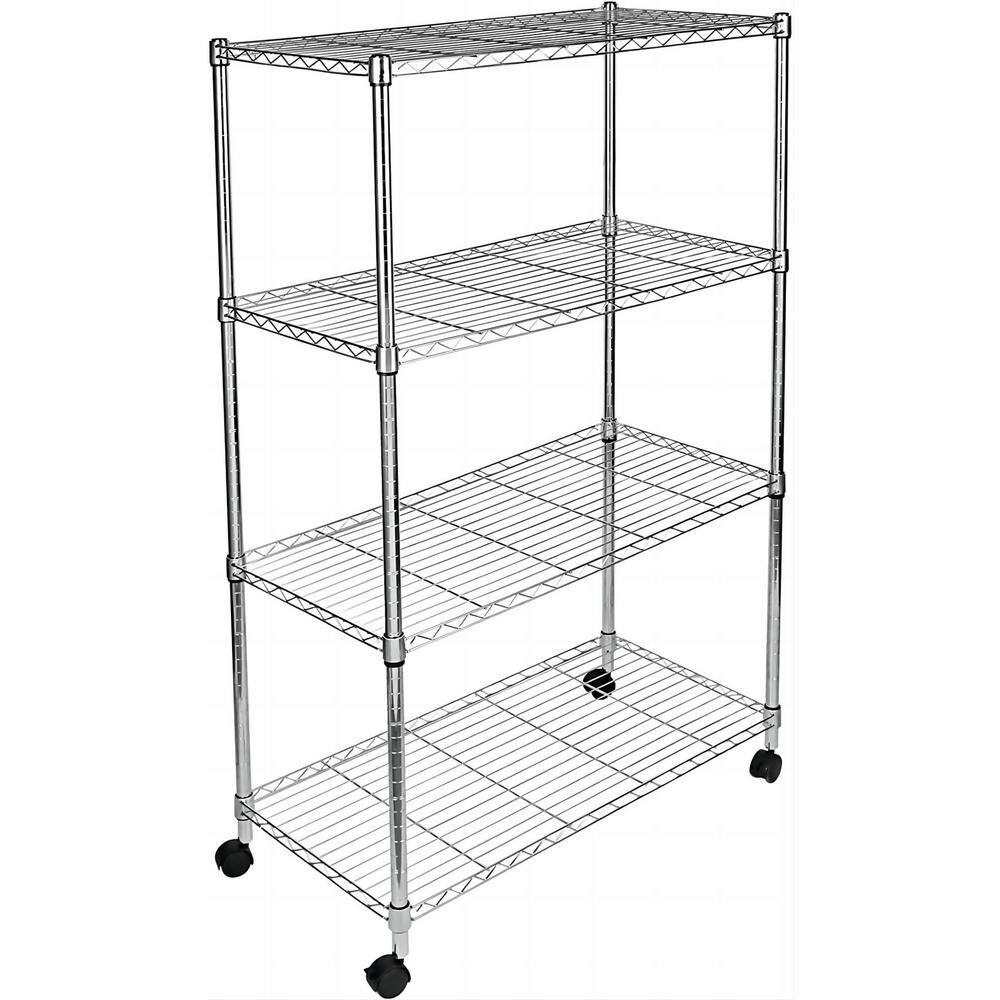 4-Tier Heavy Duty Storage Shelving Unit, Heught Adjustable, 35.42 in. D x 17.7 in. W x 62.5 in. H, Chrome - Hercitys