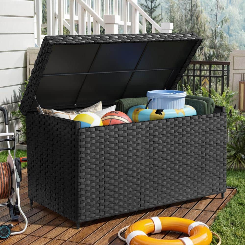170 Gal. Water Resistant Wicker Deck Box All-Weather Outdoor Storage Box for Patio Furniture - Hercitys