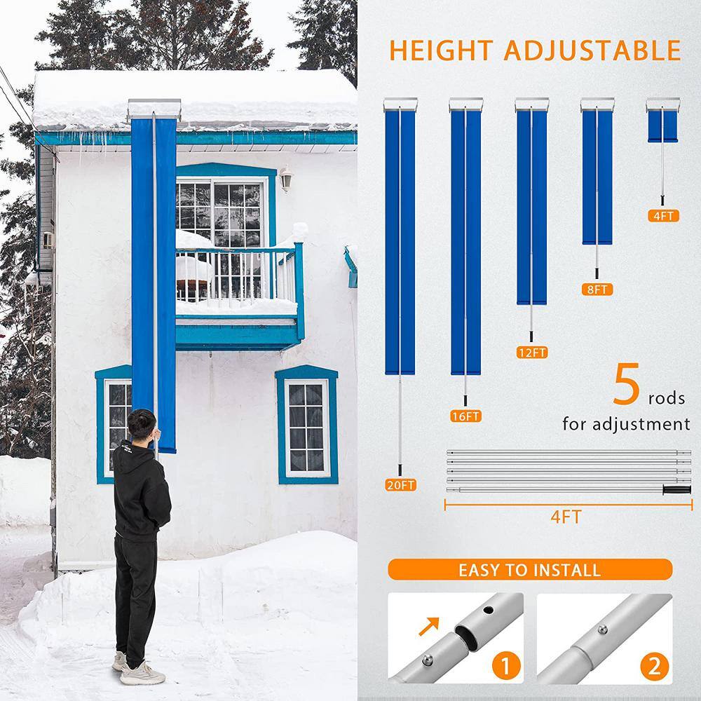 250 in. L Aluminium Handle Snow Removal Roof Rake with Wheels and Adjustable Extended Handle - Hercitys