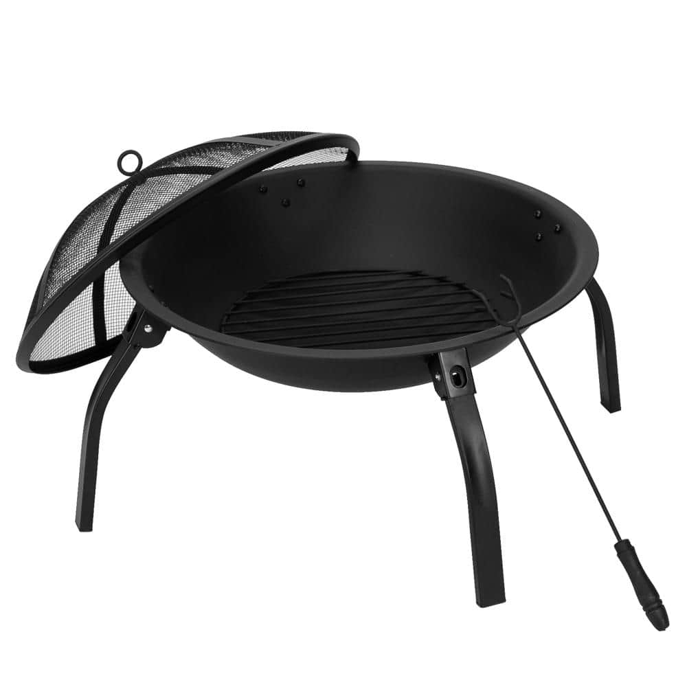 22 in. W x 18.1 in. H Foldable Round Metal Wood Burning Fire Pit in Black - Hercitys