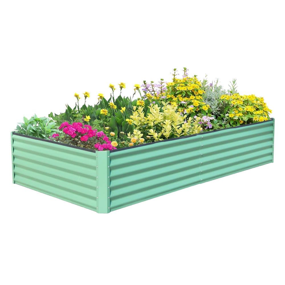 5.91 ft. x 2.95 ft. x 1.48 ft. Galvanized Metal Raised Garden Bed， Thickening Metal Planter Box, Green - Hercitys